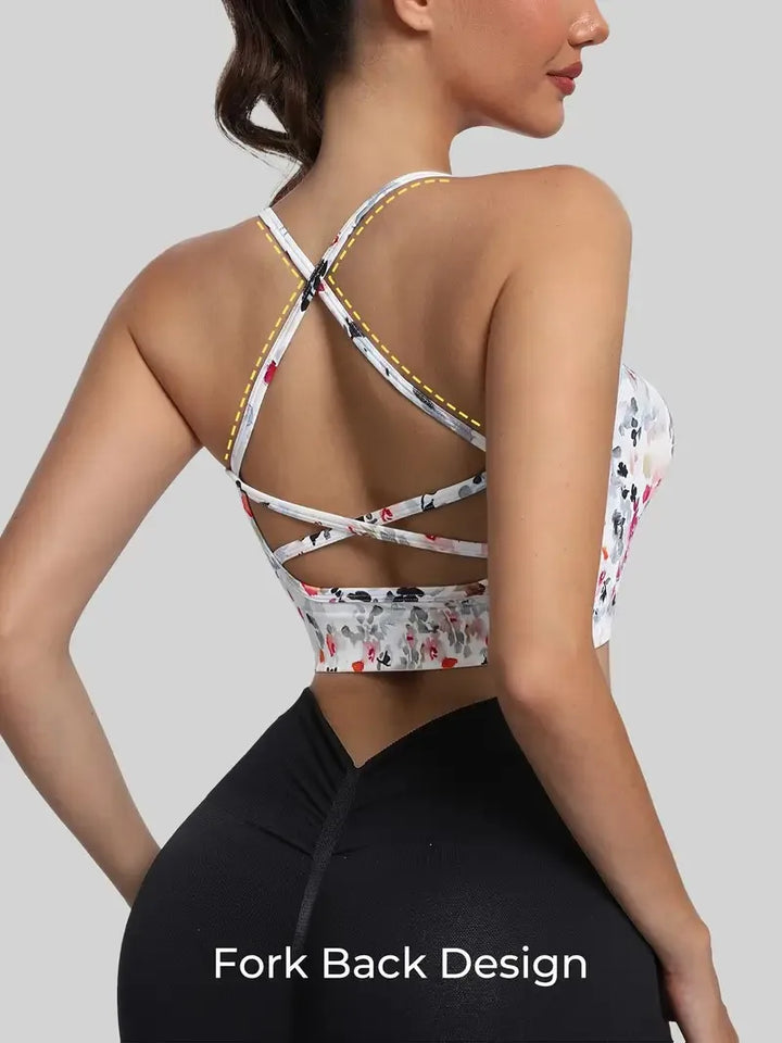 Women's Cross-Back Strap, Floral Print Sports Bra for Gym, Yoga, Running, Women's Yoga Tank Top