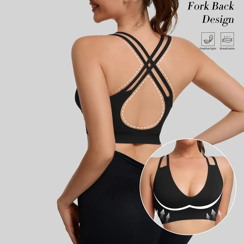 Women's Sports Bra, Shockproof Running Fitness Yoga Top, Cross-Shoulder Strap Backless Lingerie Suitable for Yoga, Pilates