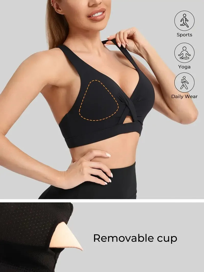 Classic Women's Sports Bra Lightweight Breathable One-Piece Fitness Top Sexy Gathered Yoga Vest with Shockproof Sports Bra