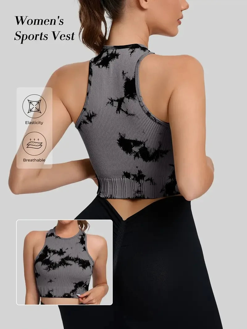 Women's Four-Way Stretch Yoga Vest Tie-Dye Spandex Crop Top for Pilates Fitness Solid Lightweight Breathable Seamless for Girls