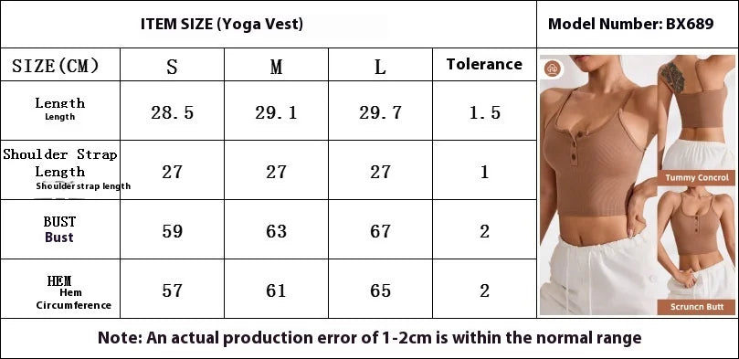 Women's Summer Sleeveless Yoga Top American Style Small Camisole Vest Buttons Breathable Chest Pads Inner Wear Covers Side