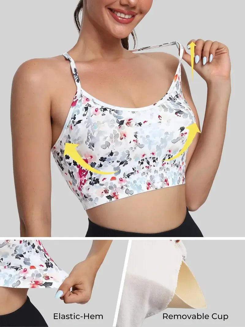 Women's Cross-Back Strap, Floral Print Sports Bra for Gym, Yoga, Running, Women's Yoga Tank Top