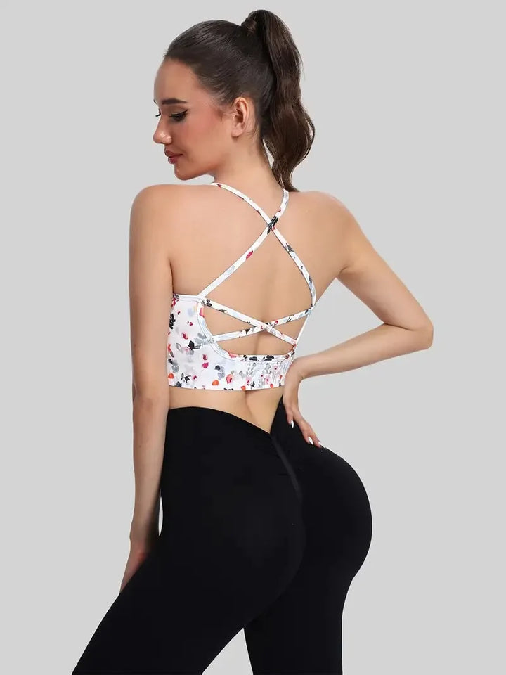 Women's Cross-Back Strap, Floral Print Sports Bra for Gym, Yoga, Running, Women's Yoga Tank Top