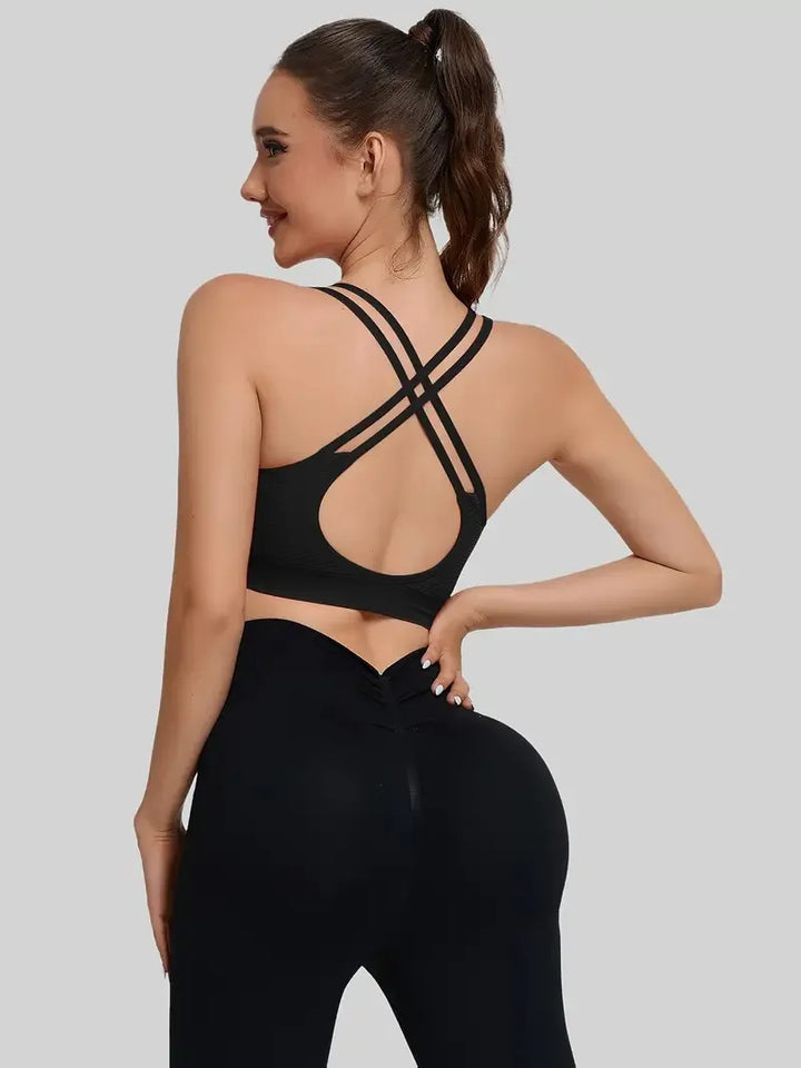 Women's Sports Bra, Shockproof Running Fitness Yoga Top, Cross-Shoulder Strap Backless Lingerie Suitable for Yoga, Pilates
