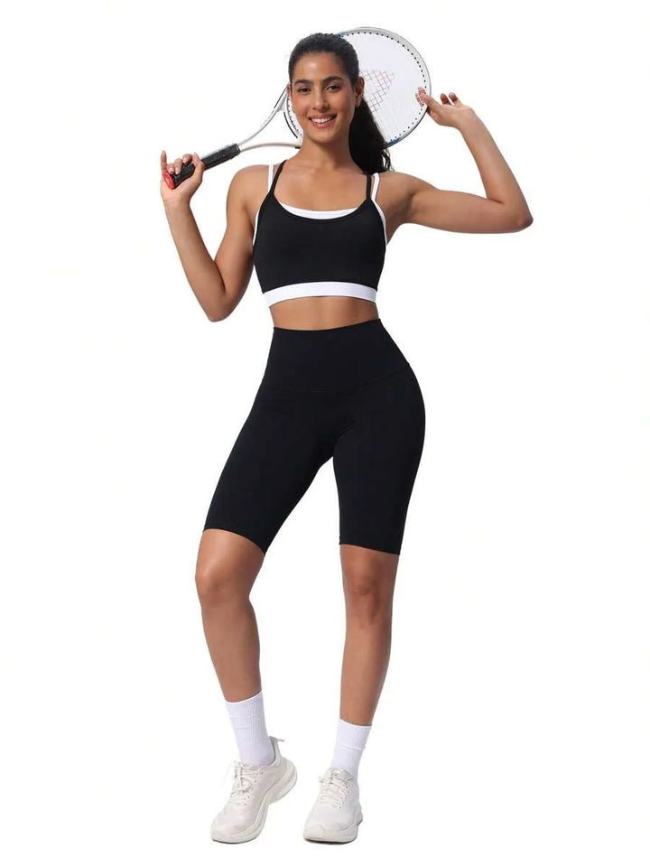 Women's Breathable Sports Yoga Vest Quick-Drying Fitness Underwear with Beautiful Cross Strap Back Simple Style Running Gear