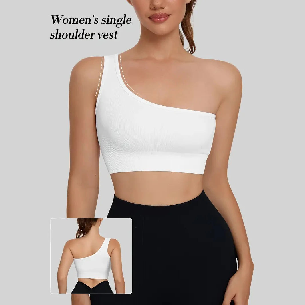Women's Single Shoulder Strap Sports Vest Breathable and Seamless Tank Top for Yoga Running Fitness Pilates Exercise