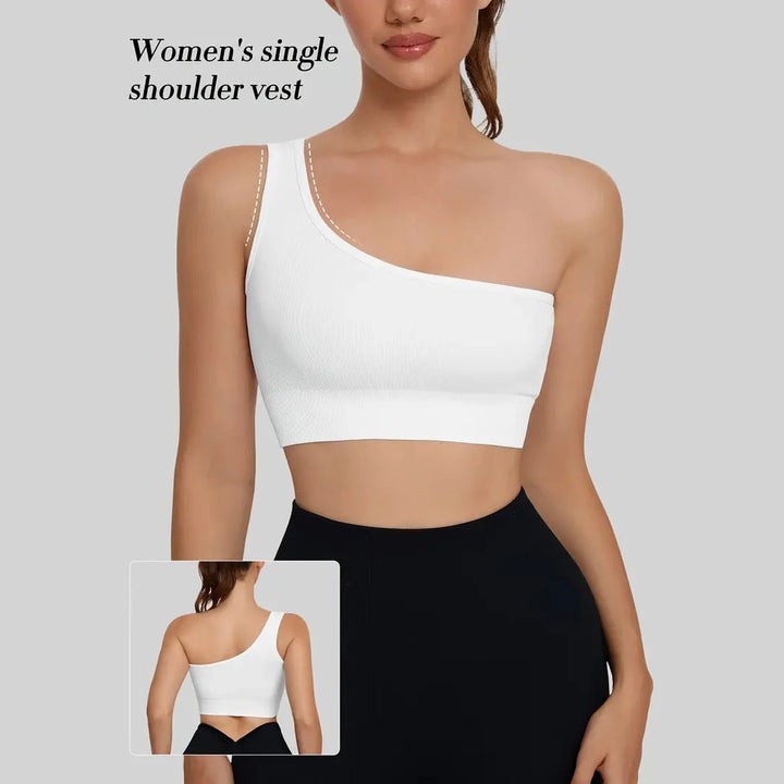 Women's Single Shoulder Strap Sports Vest Breathable and Seamless Tank Top for Yoga Running Fitness Pilates Exercise