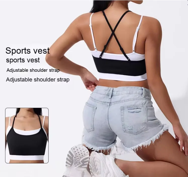 Women's Breathable Sports Yoga Vest Quick-Drying Fitness Underwear with Beautiful Cross Strap Back Simple Style Running Gear