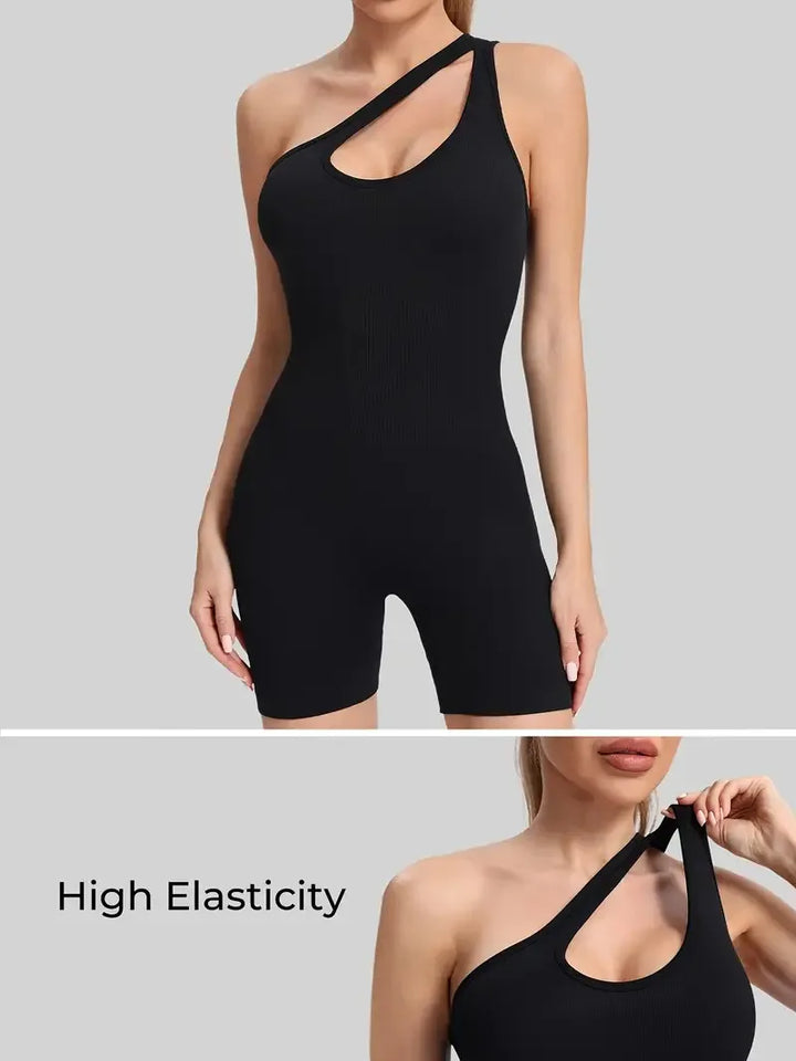 Women's Seamless One-Piece Sports Bodysuit Diagonal Shoulder Straps Five-Point Yoga Pants for Fitness Running Cycling Jumpsuit