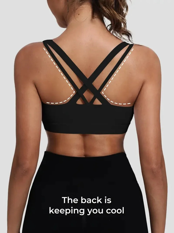 Women's Sports Bra with Medium Support Cross Back Padded Strappy Design Removable Cups Breathable Yoga Bra