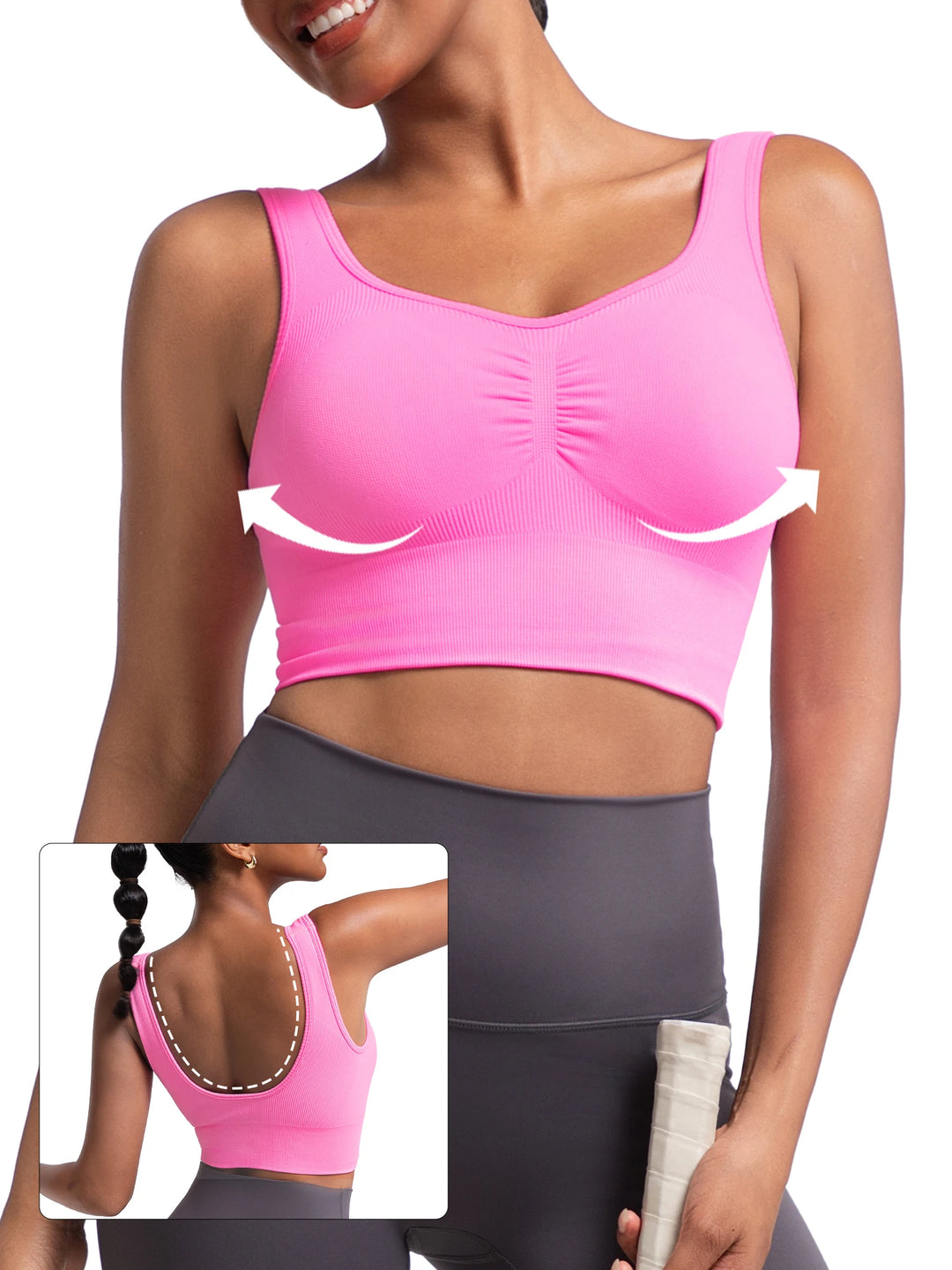 Womens Longline Sports Bra - Workout Crop Tank Tops Padded Yoga Camisole With Built in Pads