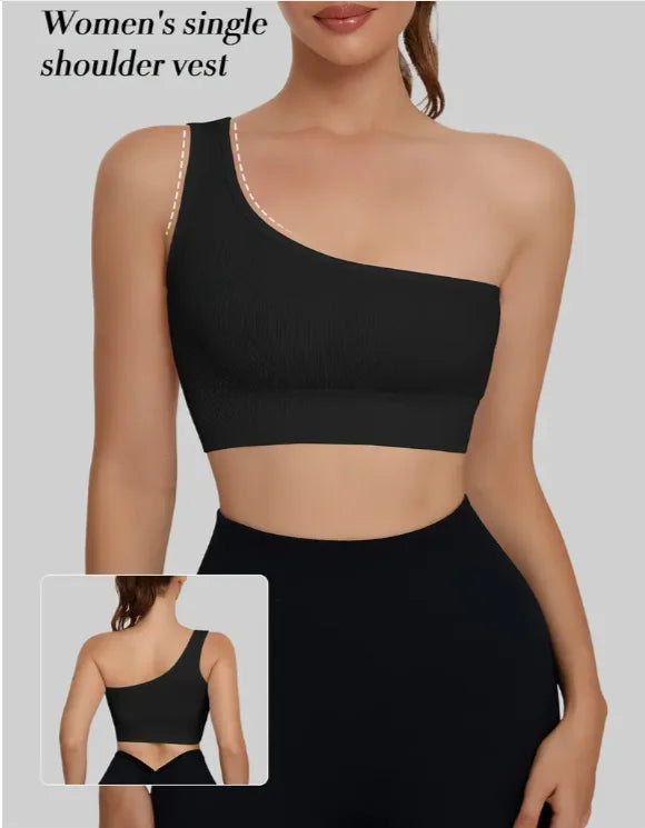 Women's Single Shoulder Strap Sports Vest Breathable and Seamless Tank Top for Yoga Running Fitness Pilates Exercise