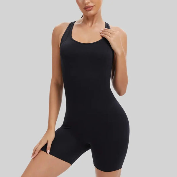 Cross-Back Yoga Bodysuit — Breathable Quick-Dry One-Piece