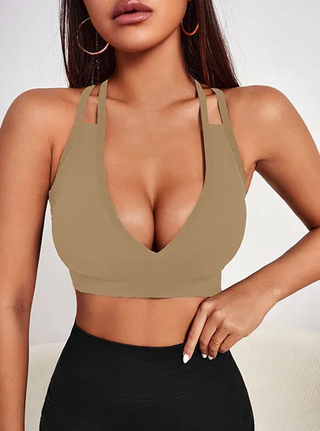 Yoga Sports Bra — High-Support Cross-Strap Backless Top