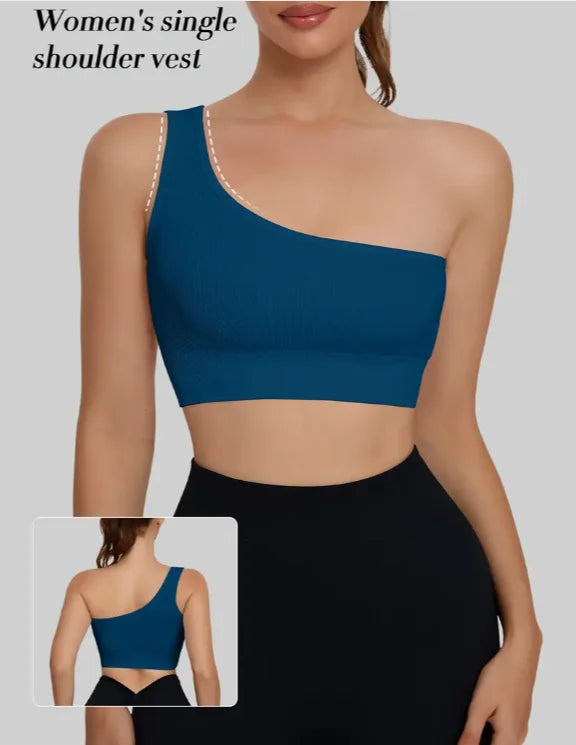 Women's Single Shoulder Strap Sports Vest Breathable and Seamless Tank Top for Yoga Running Fitness Pilates Exercise