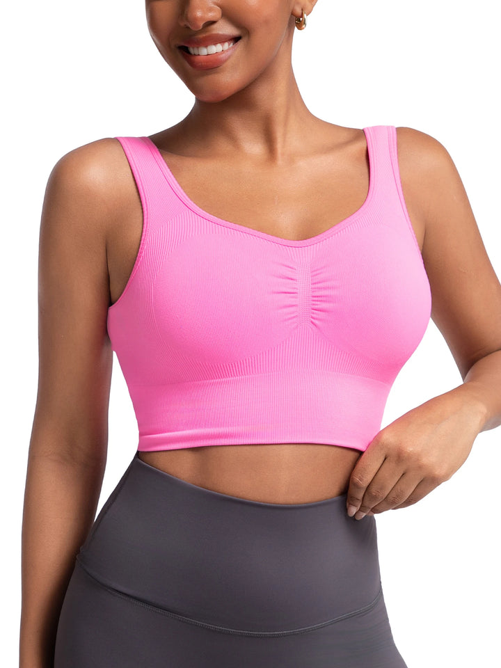 Womens Longline Sports Bra - Workout Crop Tank Tops Padded Yoga Camisole With Built in Pads