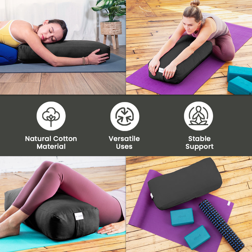 Yoga Bolster Pillow (26x10.5x5.5 in) Rectangular Yoga Pillow Supportive  Meditation Cushion for Restorative Yoga 100% Cotton Meditation Pillow