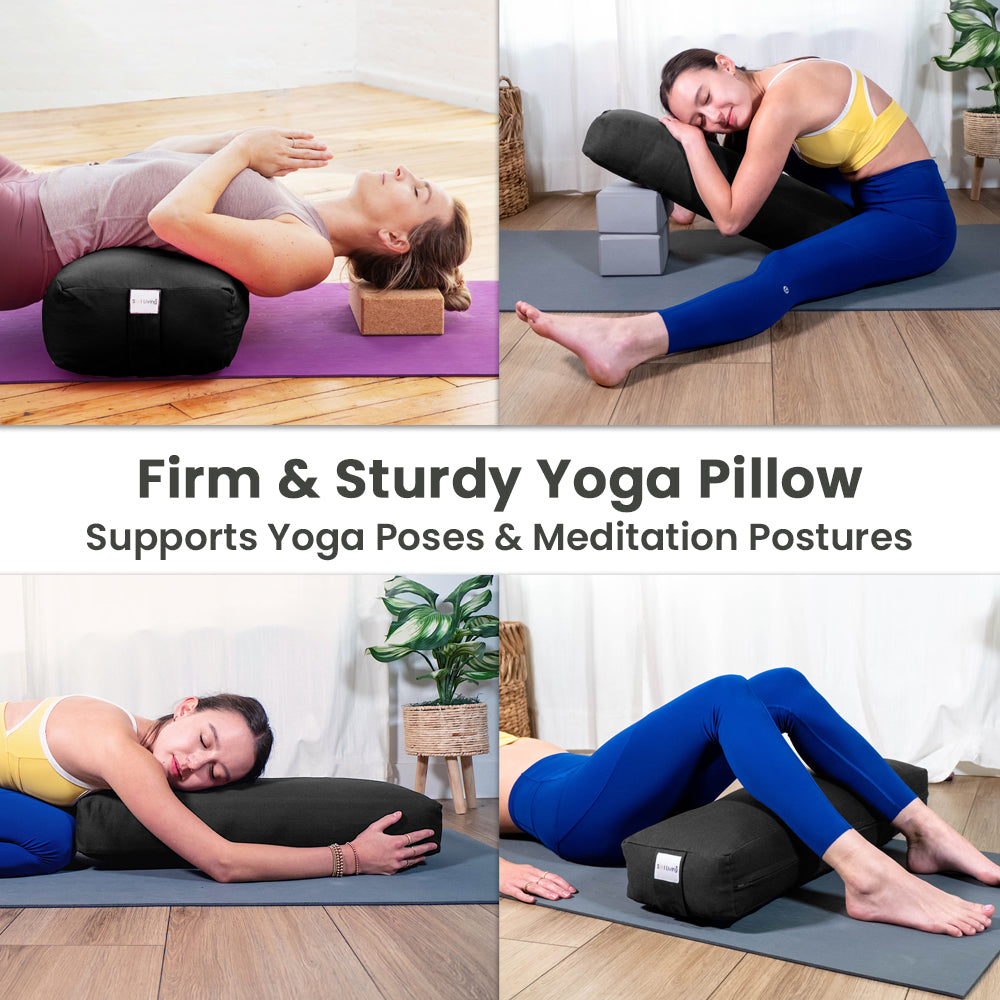 Yoga Bolster Uses 30+ Poses to Adapt Your Home Practice - How to Use a Yoga  Bolster Cushion 